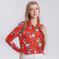 Women's mulberry silk shirt featuring long sleeves and vibrant red floral prints - XL / Pattern No. 668
