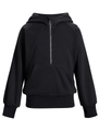 Detail van zwarte katoenen hoodie met halve rits, geribbelde manchetten en kangoeroezak - 5-6Y / Zwart