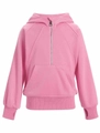 Détail d'un sweat à capuche rose avec demi-zip et poignets à passe-pouces pratiques - 5-6Y / Rose