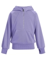 Detail van paarse hoodie met halve rits, duimgatmanchetten en een kangoeroezak aan de voorkant - 5-6Y / Paars