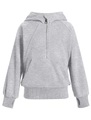 Detail van grijze hoodie met duimgaten in de manchetten en zachte katoenen textuur - 5-6Y / Grijs
