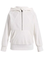 Détail du sweat à capuche blanc à demi-zip avec poche kangourou et poignets côtelés - 5-6Y / Blanc