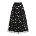 Eleganter schwarzer High-Waist Tüllrock in A-Linie mit Gänseblümchen-Muster und breitem Gummibund - S / Schwarz