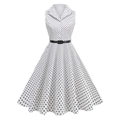 Vintage mouwloze A-lijn jurk met stippen, riem en reverskraag in jaren '50 stijl - S / Wit