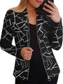 Detalle de la chaqueta negra con patrones geométricos blancos y cremallera plateada - S / Negro