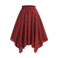 Rote und schwarze karierte asymmetrische Rock mit elastischer Taille und Schleife - S / Rot & Schwarz