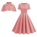 Completo vintage rosa due pezzi con gonna a linea A a maniche corte e mantella coordinata - S / Rosa