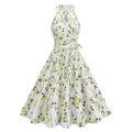 Robe licou élégante sans manches avec imprimé floral jaune et nœud à la taille - M / Jaune