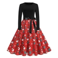 Robe de Noël vintage à manches longues avec imprimés festifs de bonhomme de neige - S / Rouge