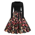 Robe de Noël vintage pour femme à manches longues avec motifs de pain d'épice et flocons - S / Noir