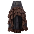 Gothic steampunk high-low skirt with faux leather waistband and ruffle layering - Brown