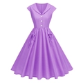 Vintage purple short sleeve A-line dress with lapel collar and bow pocket details - S / Purple