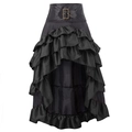 Retro gothic high waist skirt featuring leather belt, bronze buckles and layered ruffles - Black