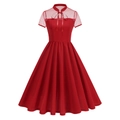 Retro-Kleid in Rot mit gepunkteten Netzärmeln und weit ausgestelltem Rockteil - S / Rot