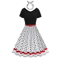 Abito vintage anni '50 a pois stile Audrey Hepburn con cintura rossa e fascia - S / Bianco a pois neri