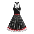 Abito retrò anni '50 a pois con allacciatura al collo e cintura rossa a vita - S / Polka Dot Nero