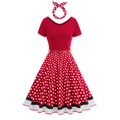 Abito vintage anni '50 stile Audrey Hepburn a pois rossi con fascia coordinata - S / Rosso con pois bianchi