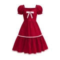 Abito rosso retrò per bambina con pizzo bianco, maniche a sbuffo e fiocco su bianco - 110 / Rosso
