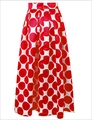 Dettaglio della gonna a pois rossi e bianchi con trama satinata e taglio a trapezio - S / Rosso