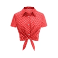 Polka dot short sleeve slim fit shirt in red with white dots and front tie-up knot - S / Red