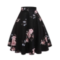Gonna a trapezio vintage a fiori a vita alta, eleganti fiori rosa e blu su fondo nero - Taglia S / Peonia su Sfondo Nero