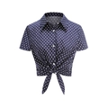 Slim fit navy blue polka dot short sleeve shirt with button down and waist tie detail - Navy Blue