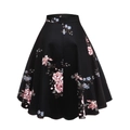 Gonna a ruota vintage nera a vita alta con stampa floreale di rose e orlo ampio - XL / Peonia su Sfondo Nero