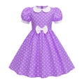 Abito a pois viola per bambine con colletto Peter Pan bianco e maniche a sbuffo estive - 110 / Viola