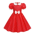 Mädchenkleid in Rot und Weiß gepunktet mit Bubikragen und Taillenschleife Detail - 110 / Rot