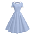 Retro light blue short sleeve Audrey Hepburn style dress with a white doll collar - S / Sky Blue