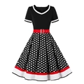 Vintage 1950s rockabilly swing dress with red belt and black white polka dot pattern - S / Black White Polka Dot