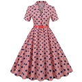 Vintage short sleeve 50s style dress with American flag star and stripe pattern and red belt - S / Star and Stripe Print (Color 1)