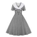 Vintage black and white plaid Barbie cosplay dress with sailor collar and belt - S / Black