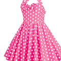 Pink vintage girls halter dress with white polka dots and bow detail in classic 50s style - XS / Pink