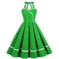 Vintage 1950s green halter dress with white trim and flared A-line pleated skirt - Green