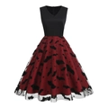 Abito retrò Halloween con scollo a V, rete con pipistrelli e gonna rossa linea A - S / Rosso