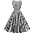Vintage sleeveless A-line dress featuring a classic black and white checkered pattern print - S / Black White Grid