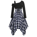 Detail of waist corset with black lace-up drawstring and blue plaid asymmetrical skirt - S / Blue (Blue and White Plaid)