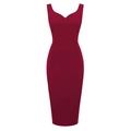 Elegant sleeveless burgundy sweetheart neckline pencil midi dress for women - S / Burgundy