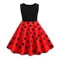 Robe vintage sans manches pour filles avec haut noir et jupe rouge à pois noirs - XS / Rouge