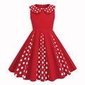 Vestido rojo sin mangas para niña estilo vintage con cuello Peter Pan y lunares blancos - S / Rojo