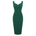 Slim fit sleeveless dark green pencil dress with sweetheart neckline for women - S / Green