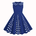 Vestido sin mangas azul marino para niña con cuello y detalles de lunares blancos - XS / Azul