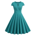 Retro teal V-neck A-line dress with short sleeves and flared hem in a classic 50s style - Light Green