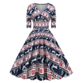 Vintage Christmas A-line maxi dress with reindeer and snowflake prints in navy and red - S / Blue