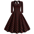 Vintage Audrey Hepburn style polka dot A-line dress with sweetheart neckline and 3/4 sleeves - S / Burgundy