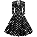 Robe rétro noire à pois avec jupe trapèze et décolleté licou style vintage des années 50 - S / Noir
