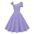 Elegant lavender asymmetrical one-shoulder retro A-line dress with a large swing skirt - S / Violet