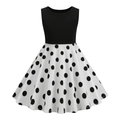 Robe vintage sans manches pour filles avec haut noir et jupe blanche à pois noirs évasée - XS / Blanc