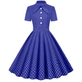 Robe vintage à pois bleu roi avec manches courtes et boutons blancs - S / Bleu Royal